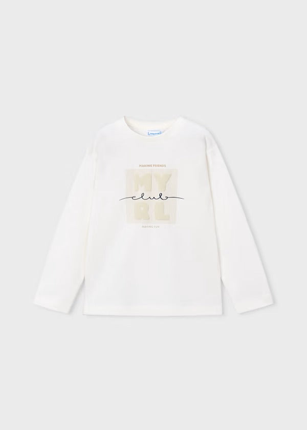 Mayoral Erkek Çocuk Uzun Kol Tshirt Logo Baskılı Beyaz