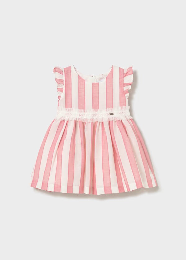 Mayoral Kız Bebek Keten Elbise Çizgili Pembe