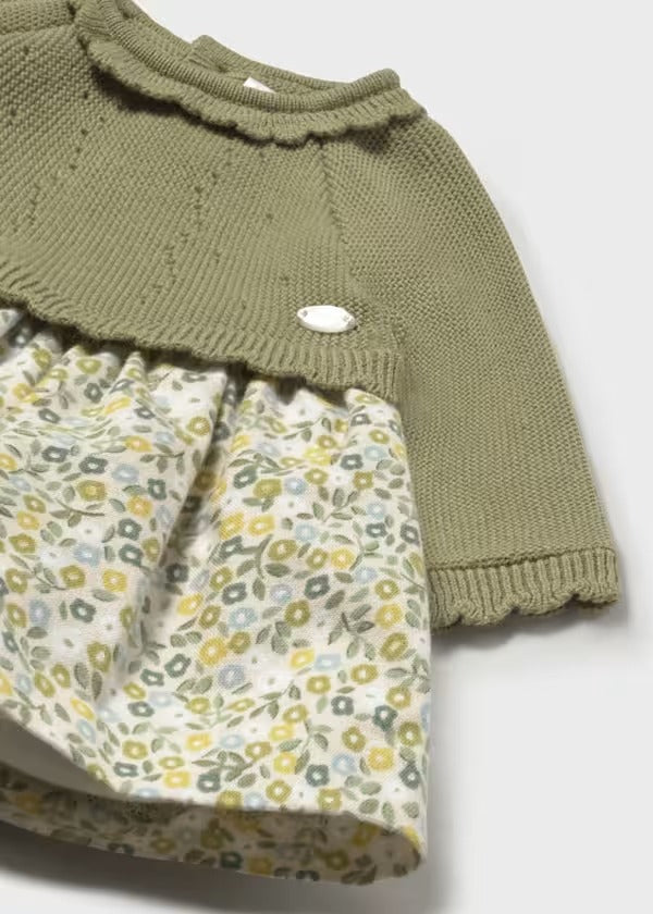 Mayoral Kız Bebek Triko Elbise Çiçekli Yeşil
