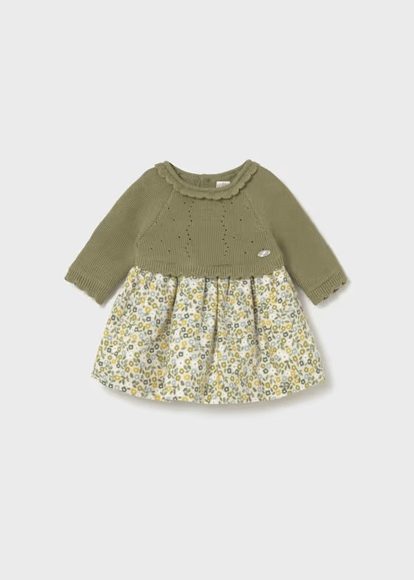 Mayoral Kız Bebek Triko Elbise Çiçekli Yeşil