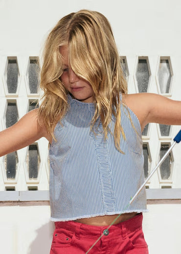 Mayoral Kız Çocuk Halter Yaka Denim Bluz Mavi