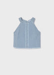 Mayoral Kız Çocuk Halter Yaka Denim Bluz Mavi