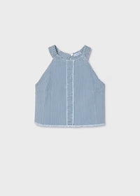 Mayoral Kız Çocuk Halter Yaka Denim Bluz Mavi