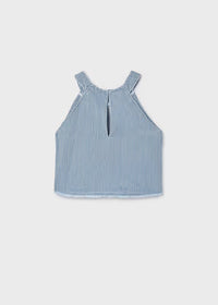 Mayoral Kız Çocuk Halter Yaka Denim Bluz Mavi