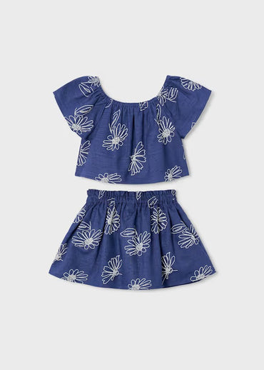 Mayoral Kız Çocuk Keten Bluz Etek Takım Mavi