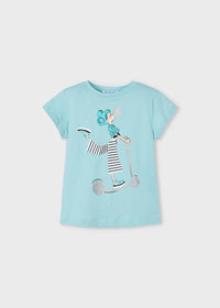 Mayoral Kız Çocuk Kısa Kol Tshirt Mavi Simli Baskılı