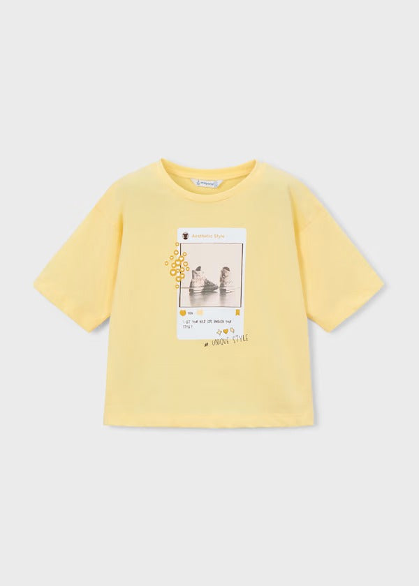 Mayoral Kız Çocuk Kısa Kol Tshirt Açık Sarı