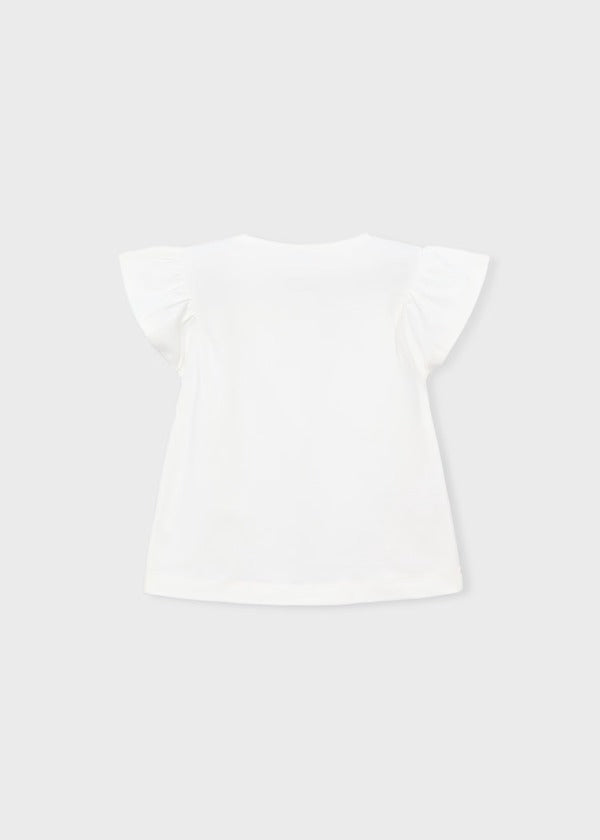 Mayoral Kız Çocuk Kısa Kol Tshirt Fırfırlı Krem