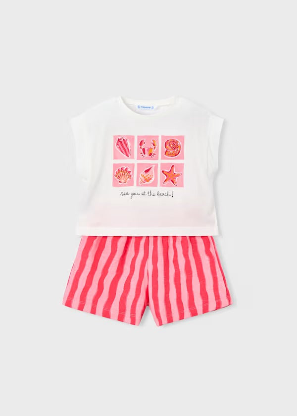 Mayoral Kız Çocuk Ovirsize Tshirt Şort Takım Pembe