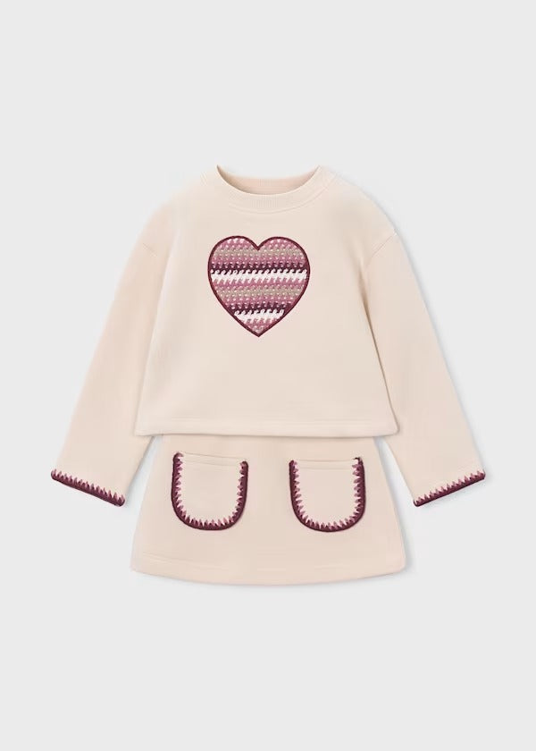 Mayoral Kız Çocuk Sweatshirt Etek Takım Krem