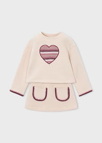 Mayoral Kız Çocuk Sweatshirt Etek Takım Krem