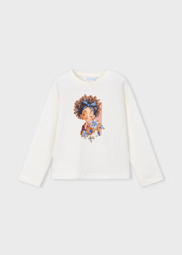 Mayoral Kız Çocuk Uzun Kol Tshirt Ekru