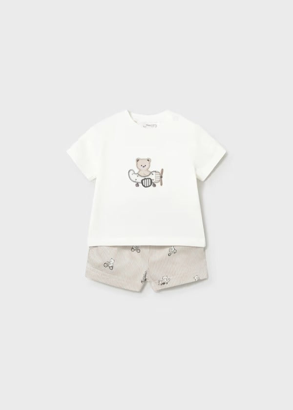 Mayoral Yenidoğan Erkek Bebek Kısa Kol Tshirt Şort Takım Krem