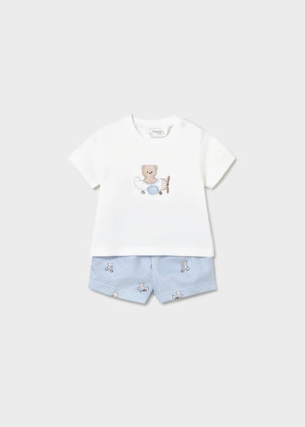 Mayoral Yenidoğan Erkek Bebek Kısa Kol Tshirt Şort Takım Mavi
