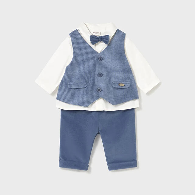 Mayoral Erkek Bebek Papyonlu Gömlek Yelek Pantolon Set Mavi