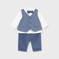 Mayoral Erkek Bebek Papyonlu Gömlek Yelek Pantolon Set Mavi