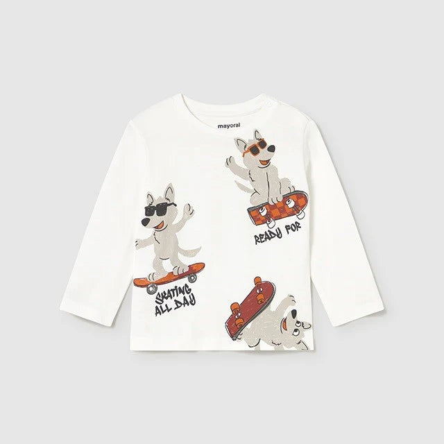 Mayoral Erkek Bebek Uzun Kol Tshirt Ekru Köpek Baskılı