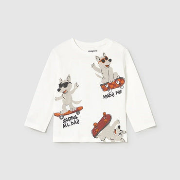 Mayoral Erkek Bebek Uzun Kol Tshirt Ekru Köpek Baskılı