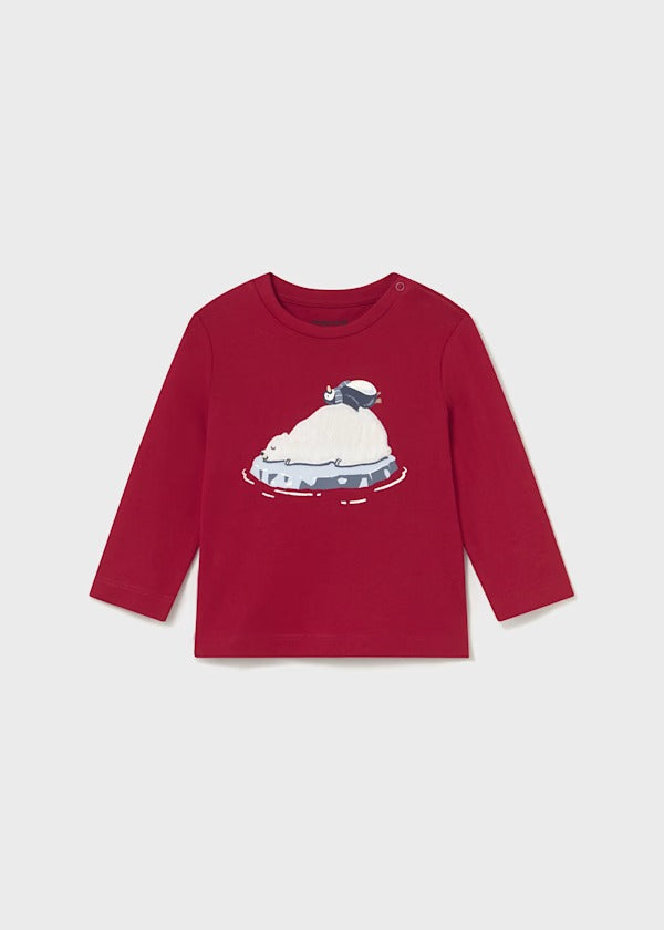 Mayoral Erkek Bebek Uzun Kol Tshirt Kırmızı Penguen Baskılı