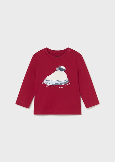 Mayoral Erkek Bebek Uzun Kol Tshirt Kırmızı Penguen Baskılı