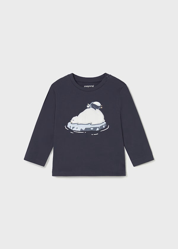 Mayoral Erkek Bebek Uzun Kol Tshirt Lacivert Penguen Baskılı