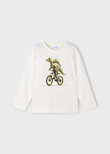 Mayoral Erkek Çocuk Uzun Kol Tshirt Beyaz Dinazor Baskılı