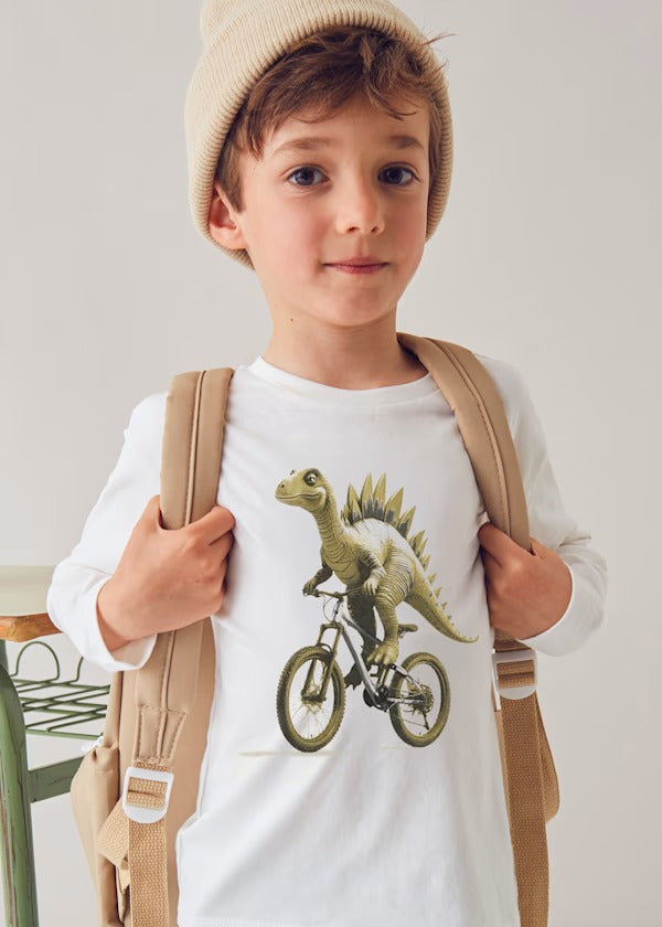 Mayoral Erkek Çocuk Uzun Kol Tshirt Beyaz Dinazor Baskılı