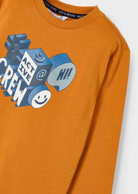 Mayoral Erkek Çocuk Uzun Kol Tshirt Turuncu  QR Oyun Baskılı
