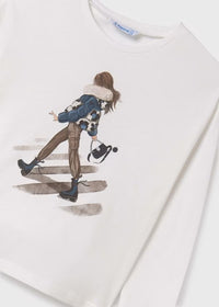 Mayoral Kız Çocuk Uzun Kol Tshirt Beyaz