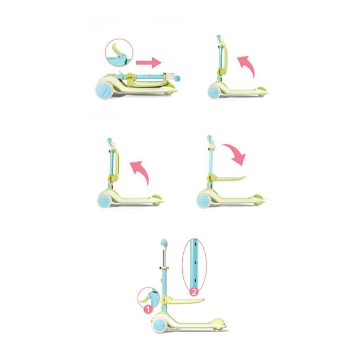 Mideer Katlanabilir 2'si 1 Arada Işıklı Scooter Yeşil