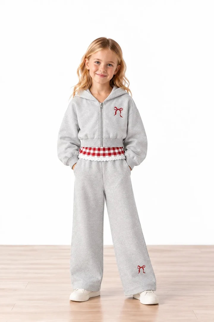Miela Kids Crop Kapüşonlu Sweatshirt Gri Puppy Dream