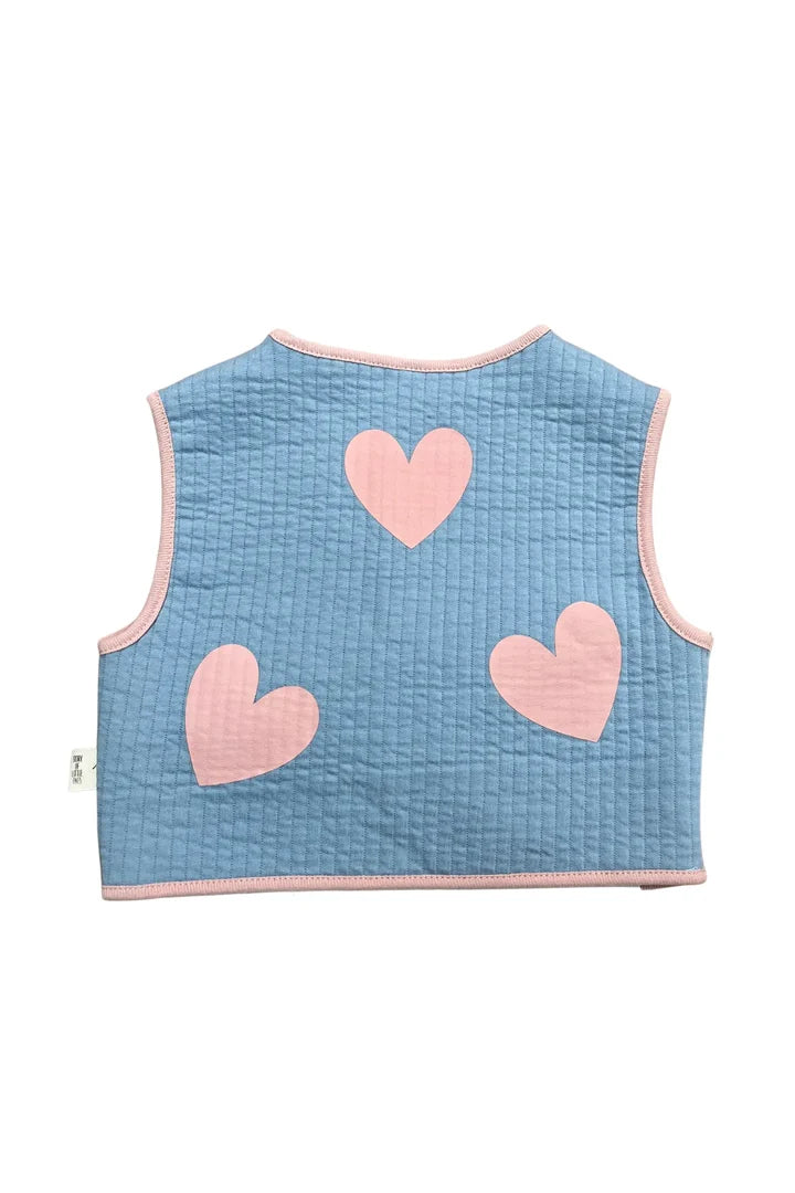 Miela Kids Kalp Desenli Kapitone Crop Çocuk Yelek Gök Mavisi