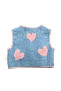 Miela Kids Kalp Desenli Kapitone Crop Çocuk Yelek Gök Mavisi