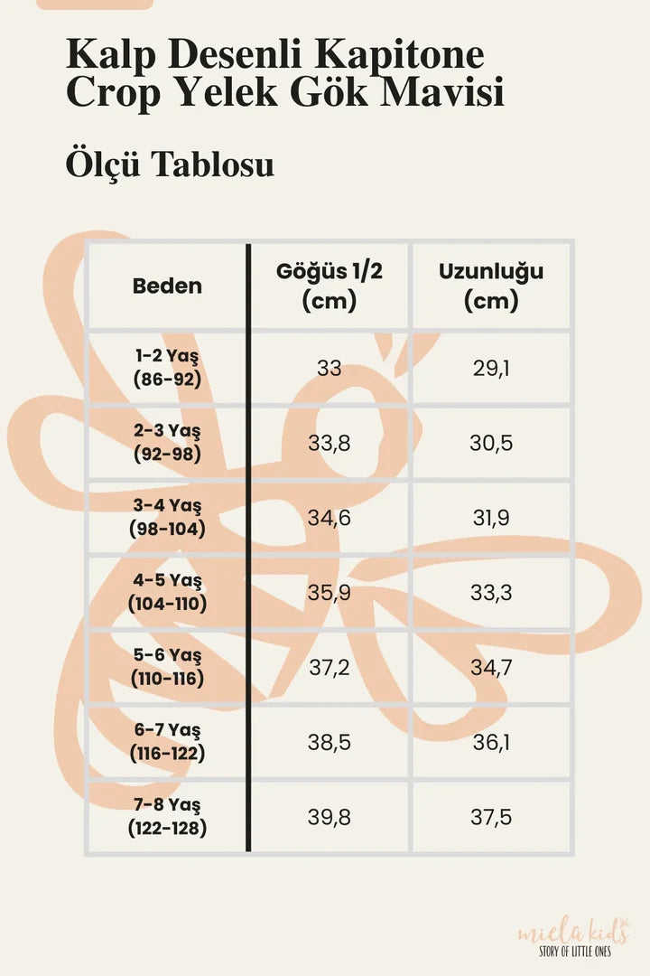 Miela Kids Kalp Desenli Kapitone Crop Çocuk Yelek Gök Mavisi