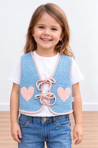 Miela Kids Kalp Desenli Kapitone Crop Çocuk Yelek Gök Mavisi