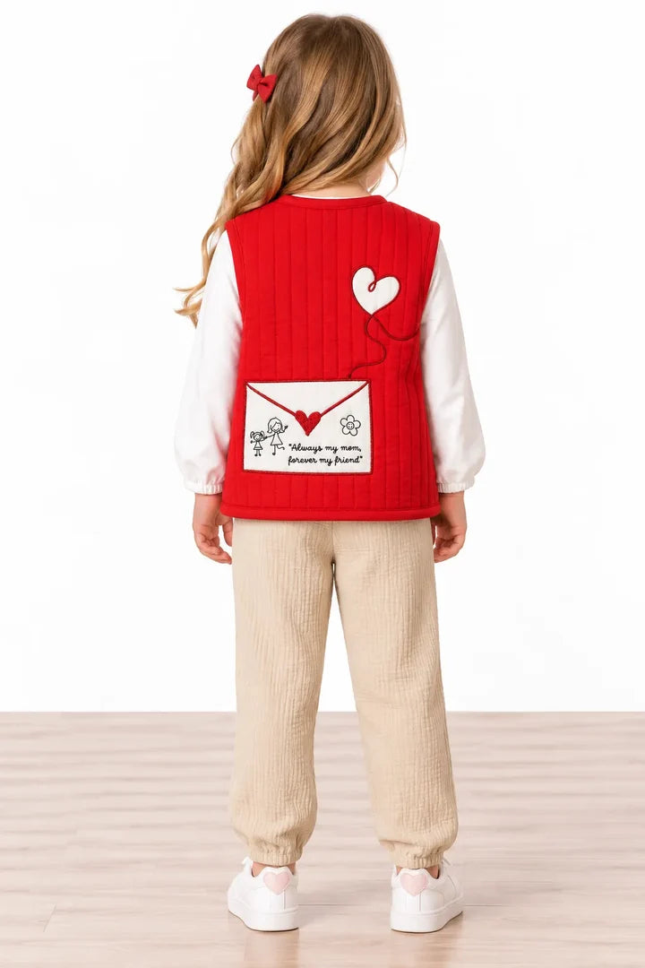 Miela Kids Kontrast Biyeli Kapitone Yelek Letter For Kırmızı