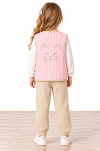 Miela Kids Kontrast Biyeli Kapitone Yelek Little Kitty Şeker Pembesi