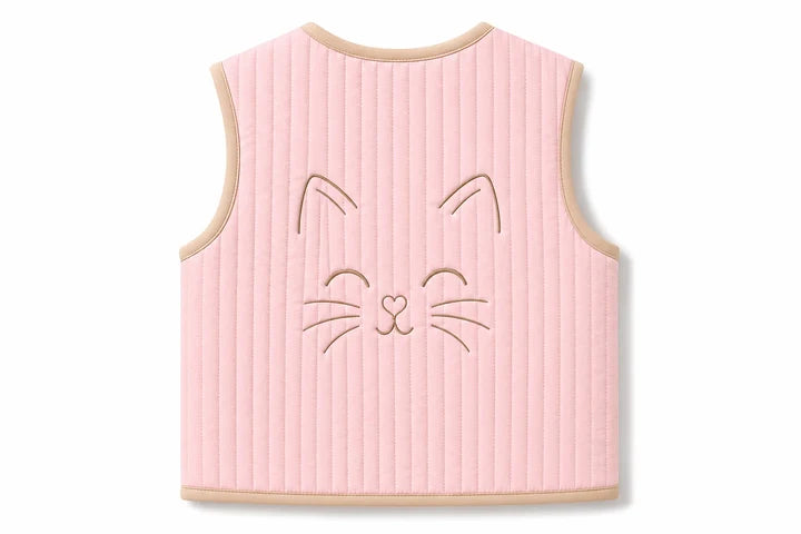 Miela Kids Kontrast Biyeli Kapitone Yelek Little Kitty Şeker Pembesi