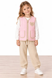 Miela Kids Kontrast Biyeli Kapitone Yelek Little Kitty Şeker Pembesi
