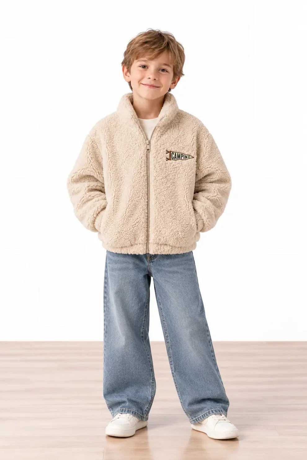 Miela Kids Peluş Bomber Ceket Bej Camper