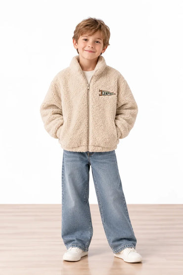 Miela Kids Peluş Bomber Ceket Bej Camper
