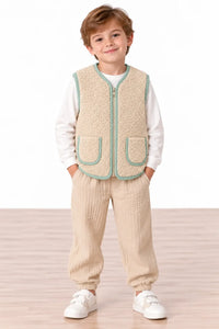 Miela Kids Peluş Yelek Bej Camper Patchwork