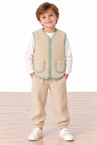 Miela Kids Peluş Yelek Bej Camper Patchwork