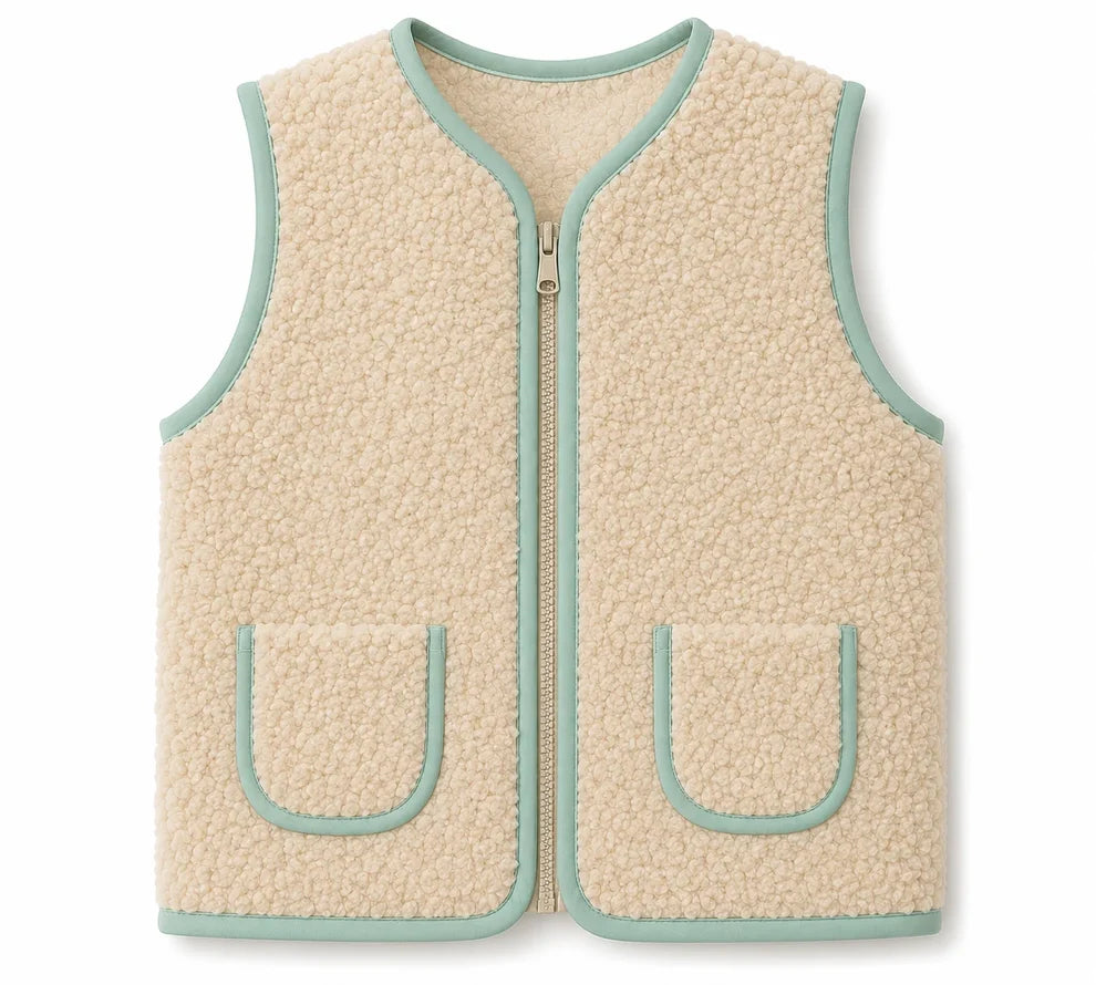 Miela Kids Peluş Yelek Bej Camper Patchwork