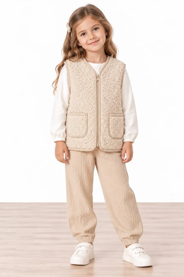 Miela Kids Peluş Yelek Bej Cherry Shine