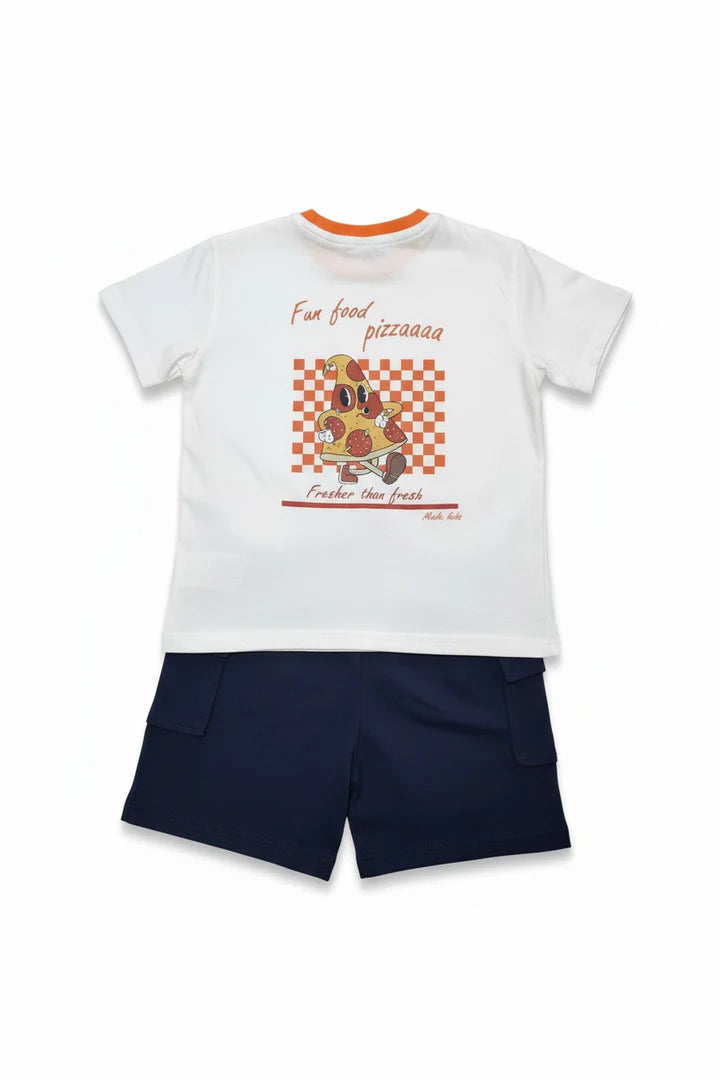Miela Kids Pizza Baskılı Oversize Tişört ve Şort Takım