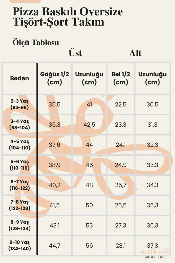Miela Kids Pizza Baskılı Oversize Tişört ve Şort Takım