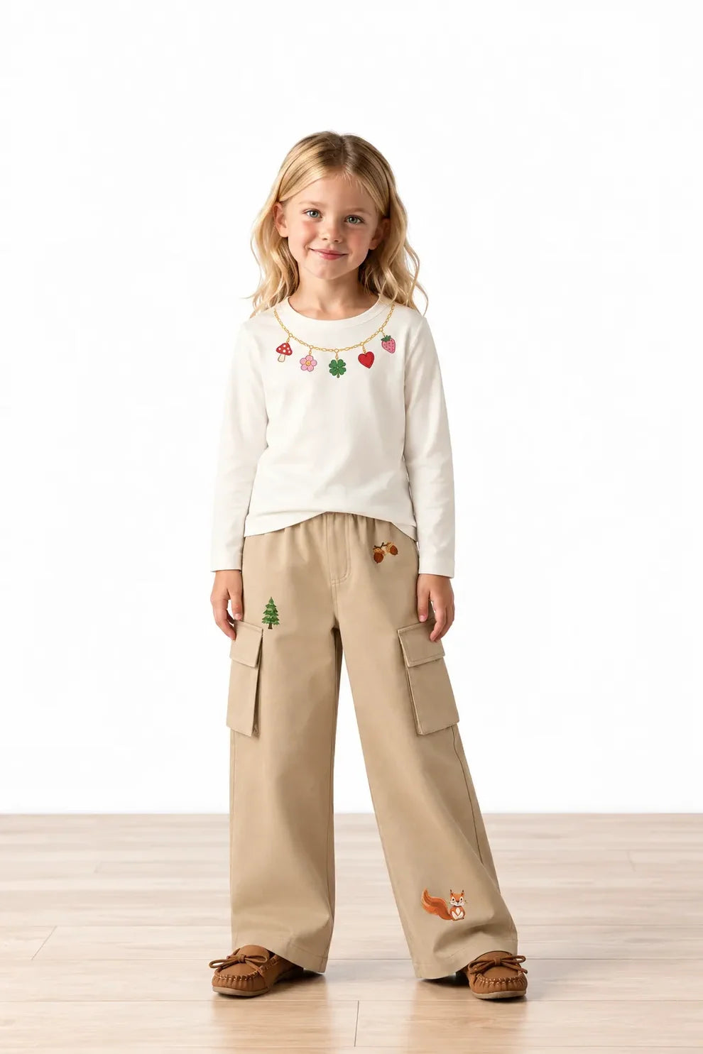 Miela Kids Uzun Kollu Tshirt Beyaz Charm Detaylı