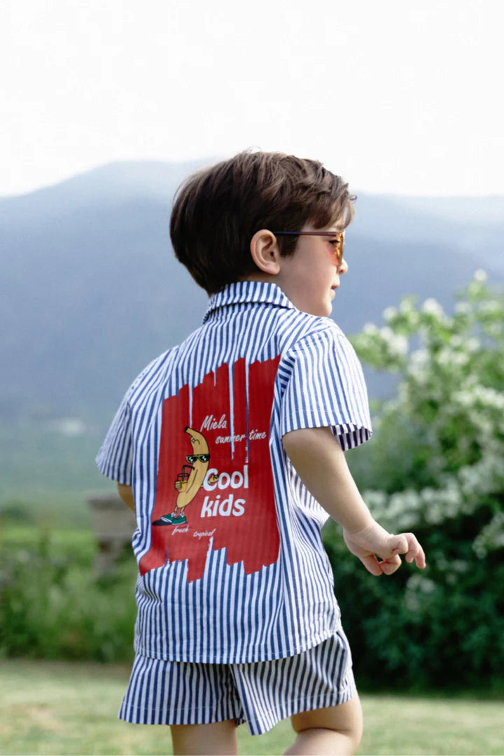 Miela Kids Cartoon Çizgili Gömlek ve Şort Takım