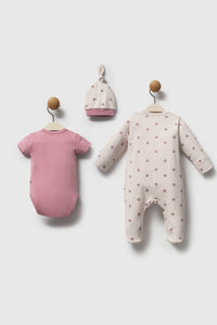 Moi Noi Şapka Tulum Body Takım Flowers Mürdüm